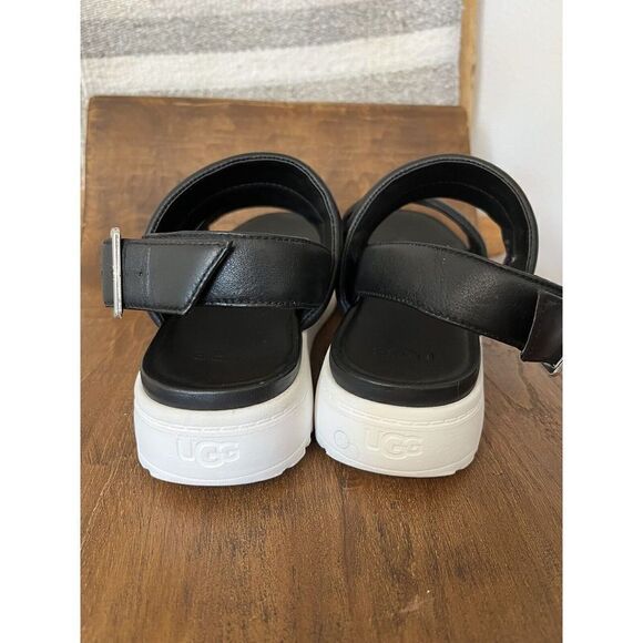 Ugg Zayne Sling Back Platform Sandal Black Leather Upper White Platform Lady 8.5 - Picture 6 of 12